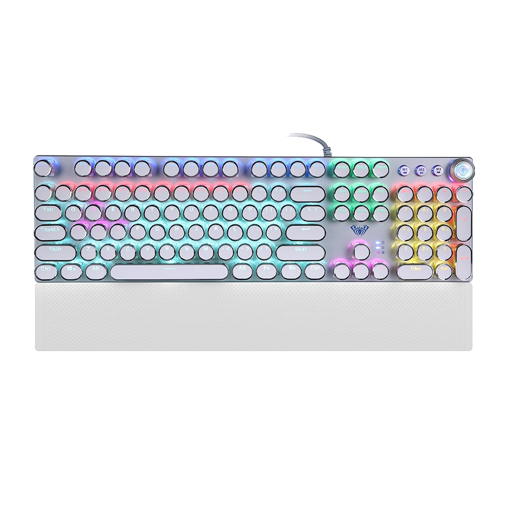 Refurbished AULA F2088 USB Wired Mechanical Gaming Keyboard | White, Blue Switch (R-F2088W)