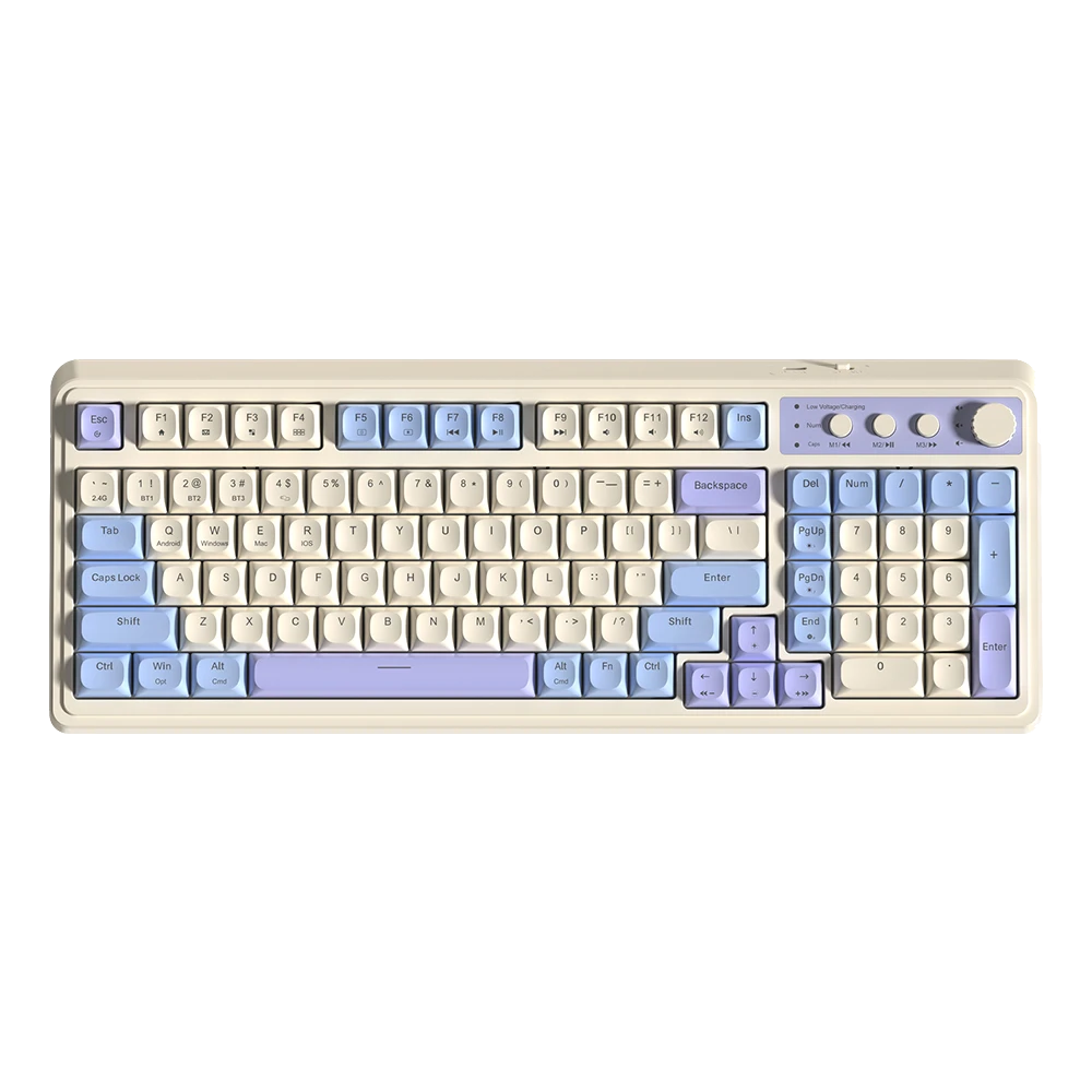 AULA S99 Tri-Mode Connection Programmable Membrane Gaming Keyboard | Blue + White (S99UW)