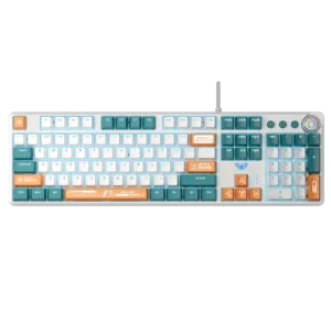 Aula F2088Pro Mechanical Gaming Keyboard With Knob | White + Orange + Blue, Blue Switch (F2088Pro WOB)