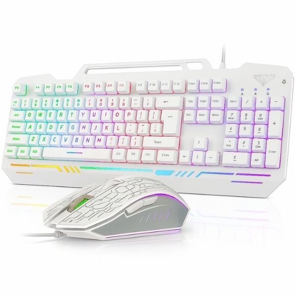 AULA T102 Wired Gaming Keyboard and Mouse Combo | Silver Panel White Keycaps(T102W)