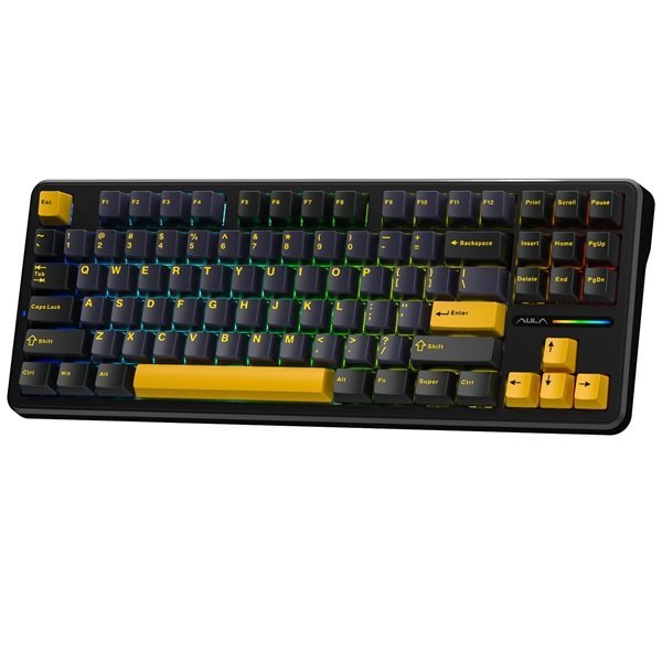 Refurbished Aula F87 Three Mode Mechanical Gaming Keyboard | Thunder Black, Graywood Switch (R-F87TBW)