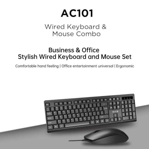 Aula AC101 Wired Keyboard and Mouse Combo | Black (AC101B) - Image 2