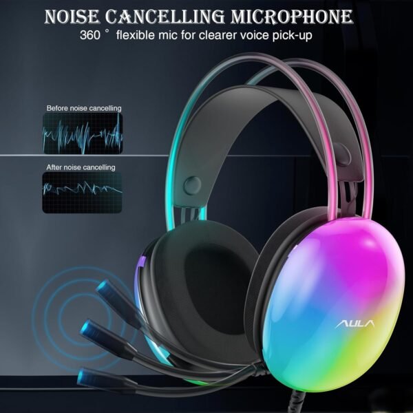 Aula S505 RGB Wired Gaming Headset With Adjustable Mic | Black (S505B) - Image 3