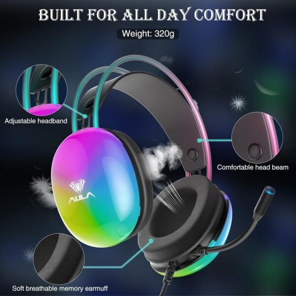 Aula S505 RGB Wired Gaming Headset With Adjustable Mic | Black (S505B) - Image 6