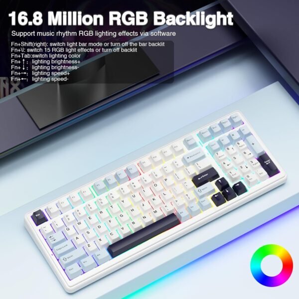 Refurbished AULA F99 Three Mode Mechanical Gaming Keyboard Ice Blue, Reaper Switch (R-F99IUR) - Image 5