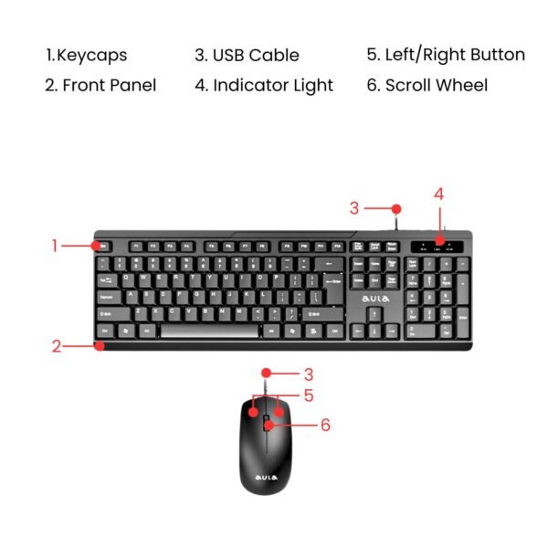 Aula AC101 Wired Keyboard and Mouse Combo | Black (AC101B) - Image 6