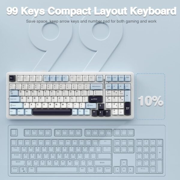 Refurbished AULA F99 Three Mode Mechanical Gaming Keyboard Ice Blue, Reaper Switch (R-F99IUR) - Image 7