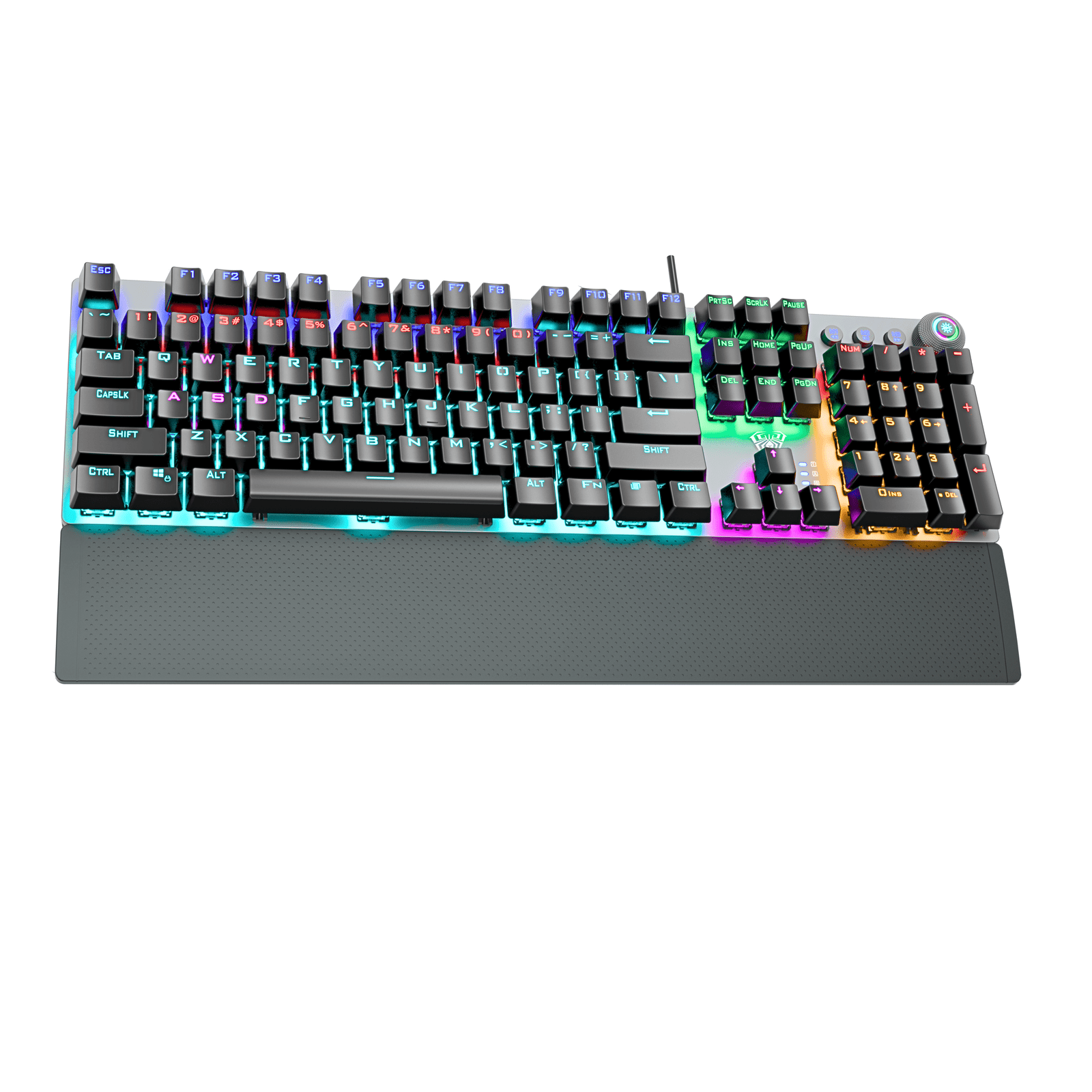 AULA F2058 Wired Mechanical Gaming RGB Backlight Keyboard With Media Knob & Handrest | Black, Blue Switch (F2058B)