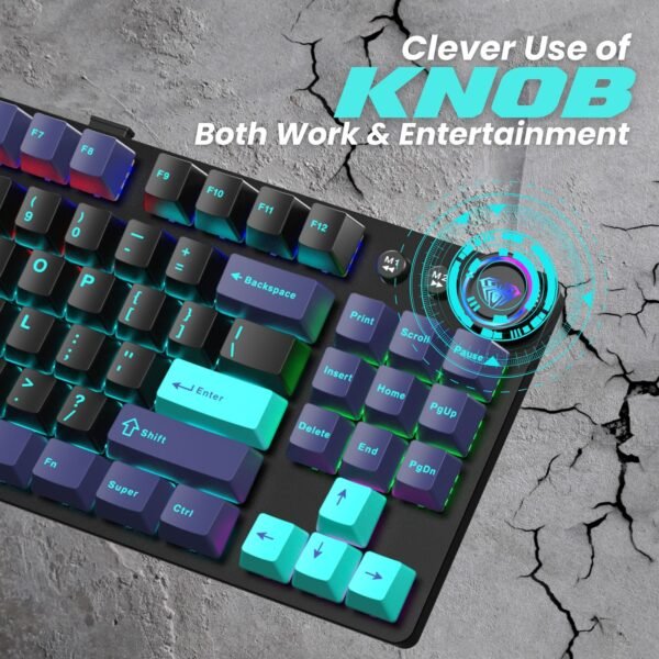 AULA M75 Tri-Mode (2.4G/Bluetooth/Wired) Mechanical Gaming Keyboard With Knob | Blue+Black+Green (Blue Switch) (M75GB) - Image 2