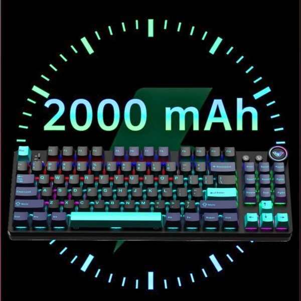 AULA M75 Tri-Mode (2.4G/Bluetooth/Wired) Mechanical Gaming Keyboard With Knob | Blue+Black+Green (Blue Switch) (M75GB) - Image 4