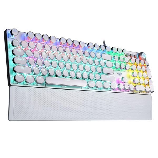 Refurbished AULA F2088 USB Wired Mechanical Gaming Keyboard | White, Blue Switch (R-F2088W)