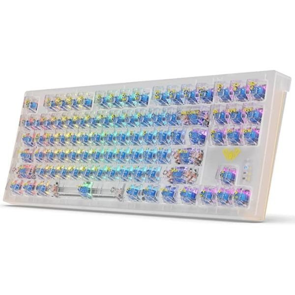 Refurbished AULA F2183 Gaming Mechanical Wireless, Bluetooth, Wired USB Multi-Device Keyboard | White, Blue Switch (R-F2183W)