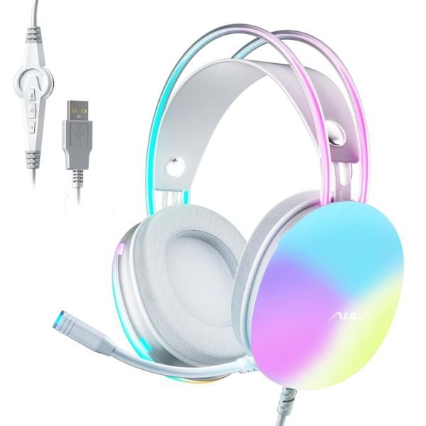 Refurbished AULA S505 Wired Gaming Headset Transparent | Green (R-S505G)