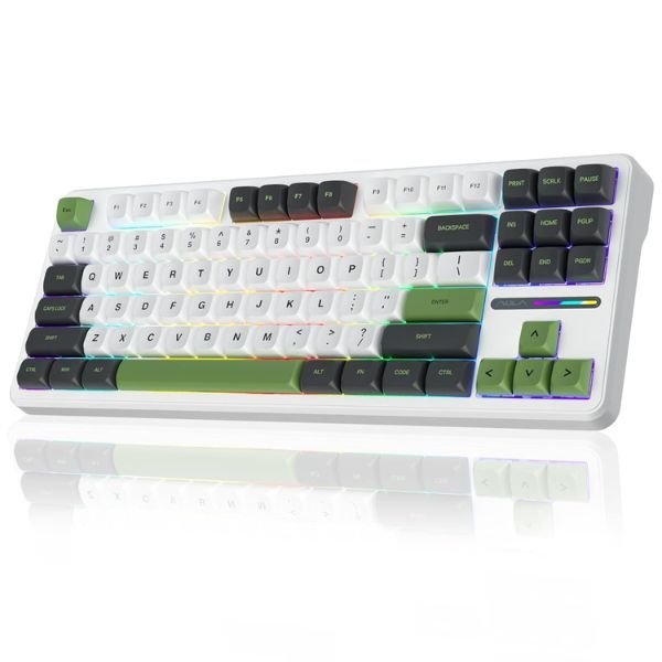 Refurbished AULA F87 3in1 Mechanical Keyboard Green+White Graywood Switch (R-F87GW)