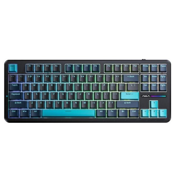 Refurbished AULA F87 3in1 Mechanical Keyboard Blue+Black+Cyan Graywood Switch (R-F87CW)