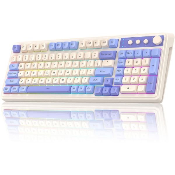 Refurbished AULA S99 Three-Mode Membrane Gaming Keyboard | Blue & White (R-S99UW)
