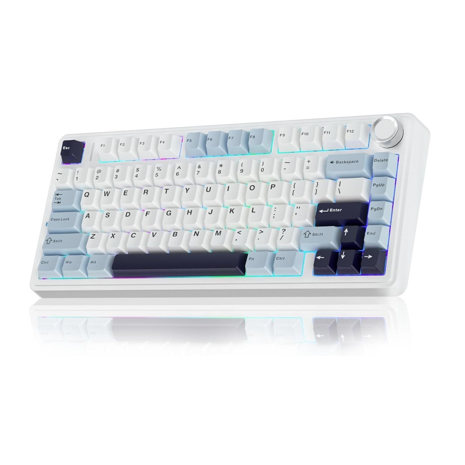 AULA F75 75% Wireless Trio Mode Mechanical Gaming Keyboard With Knob | Ice Blue Reaper Switch (F75IUR)